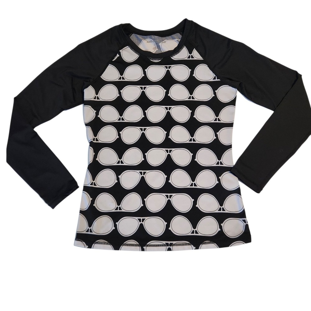 Karl Lagerfeld Sunglasses Graphic Top Black And White Stretch Women's Size Small